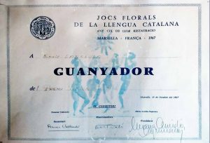 Premi Víctor Català 1967, als Jocs Florals de la Llengua Catalana, celebrats a Marsella, amb Recull de contes.